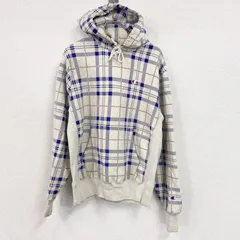 古着 used　Champion　チャンピオン　リバースウィーブ　スウェットパーカー/フーディー　チェック柄　ホワイト　2XLサイズ