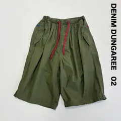 DENIM DUNGAREE デニムダンガリー☆刺繍ライン ハーフパンツ カーキ 大人用 男女兼用 ショート  イージー
