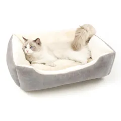 寒さ対策 子犬 猫 猫用 猫 猫 寝床 猫 ペットソファ 冬寝袋 ペット用ベッド 滑り止め クッション 多機能 冬用 冬用 暖かい ベッド マット ベッド 犬 洗える ペット ラビットファー ペットベッド ペットベッド グレー ふわふわ 外径サイズ約50x35