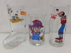 【現状品】レトログラス３個セット　ドラえもん・アラレちゃん・ポパイオリーブ　レトロ　当時物　L-51