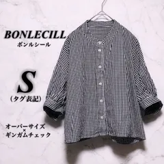 【綺麗】 ボンルシール S/M-L レディース 黒白 ブラックホワイト ギンガムチェック 春夏 コットン オーバーサイズシャツ バックギャザー パフスリーブ ヴィンテージライク BONLECILL 古着