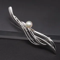 S727 本真珠 6.8mm珠 パール SILVER刻印 ブローチ デザイン シルバー コサージュ 6月誕生石