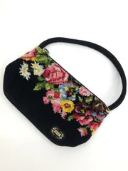 未使用長期保管品 FEILER  フェイラー ハンドバッグ ポーチバッグ ブラック×花柄 シュニール織 刺繍 ロゴ かわいい エレガント