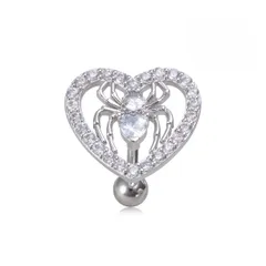 [AREUM] 臍ピアス ボディピアス レディース ヘソピ 14G ハート 蜘蛛 ステンレス素材 クリア ピンク (クリア) [クリア]