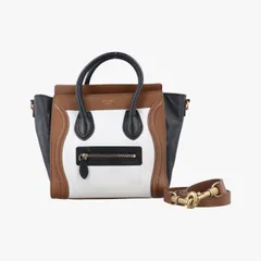 セリーヌCelineラゲージナノショッパー ブラウン×ホワイト×ブラック レザー W-SA-0162 W-MM-0182