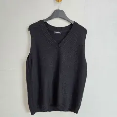 ホットピンク レディース ブラック ニット ベスト L JJ624