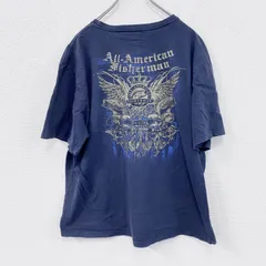古着 used　ALL AMERICAN FISHERMAN　半袖背面プリントTシャツ　紺　ネイビー　XLサイズ