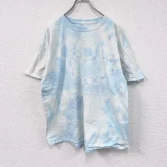 古着 used　Hanes　ヘインズ　半袖プリントTシャツ　総柄　タイダイ柄　ブルー　ホワイト　XLサイズ