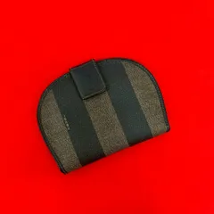 極 美品 FENDI フェンディ ペカン 柄 ストライプ ロゴ レザー 二つ折り財布 ミニ ウォレット コインケース ブラック ブラウン 78390