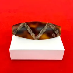 極 美品 FENDI フェンディ FF ロゴ べっ甲柄 プラスチック バレッタ ヘアアクセサリー ブラウン 16862
