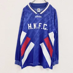 古着 used　90s　adidas　アディダス　長袖プリントTシャツ　ゲームシャツ　ヴィンテージ　青　ブルー　98-6サイズ