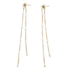 ピアス ロングチェーン 二連 パールビーズ ゴールド シルバー 垂れ下がり 2way 揺れる トレンド アクセサリー (シルバー) [シルバー]