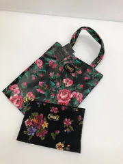 未使用長期保管品 FEILER フェイラー ハンドバッグ PVC 薔薇柄 バラ ポーチ 花柄 ２個セット  ブラック×花柄 総柄 かわいい エレガント