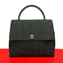 극 미품 씰 있음 5 번대 CHANEL 샤넬 코코 마크 코튼 데님 가죽 가죽 핸드백 토트 백 블랙 블랙 25465