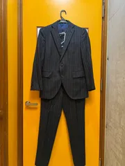 Y【Y4-31】◇ THE SUIT COMPANY　ジャケット・パンツ/165cm-6Drop サイズ　パンツスーツ 上下セット　黒色　ストライプ柄　メンズ