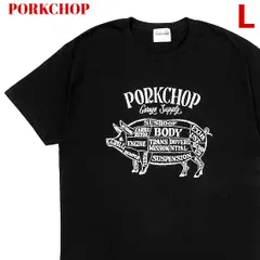 L 新品【PORKCHOP GARAGE SUPPLY PORK FRONT TEE BLACK ポークチョップ ガレージサプライ ポーク フロント Tシャツ ブラック バイカー】