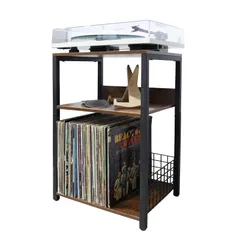 【新着商品】record レコードプレーヤー player 収納 レコード 60～70枚 3段 レコード棚 レコードプレーヤーテーブル メタル脚付き レコードラック レコードプレーヤースタンド