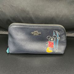 美品✨Disney×ミッキー】コーチ 二つ折り財布 レザー ネイビー 人気 稀