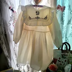 モンベベ キッズ 白 刺繍 フリル ロング ONE PIECE XL