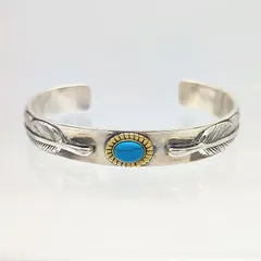 【美品】ターコイズフェザーバングル　SILVER　シルバー925　26.2g