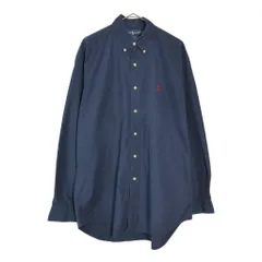 90年代 RALPH LAUREN ラルフローレン BLAKE ボタンダウン 長袖シャツ ネイビー(メンズ M)中古 古着 X6689