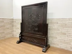 Yasu＊衝立 透かし彫り 螺鈿細工 唐木 間仕切り インテリア 紫檀楔 衝立: 紫檀 三原作 山水襖絵 裏金砂子 大阪唐木指物 no.30700 / 唐木