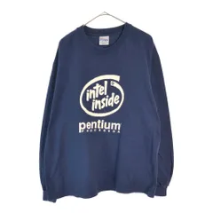 90年代 intel inside インテル pentium PROCESSOR 長袖Ｔシャツ 企業ロゴ ネイビー(メンズ L)中古 古着 X6479