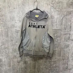 【Y-564】ATHLETA アスレタ パーカー グレー メンズM相当 フルジップ ロゴプリント スポーツ