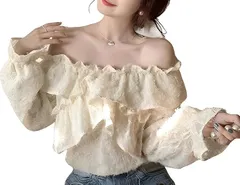 toasoa ブラウス レディース 長袖 おしゃれ ゆったり クロス フリル オフショルダー (アイボリー,  M)
