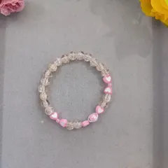 ハンドメイド／ピンククラックビーズブレスレット   ハートビーズ＆アクセントビーズ入り