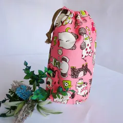 【ハンドメイド　ピンクのゾウさん柄ペットボトルカバー】ゾウさん柄　保冷保温　500MLサイズ ペットボトルカバー