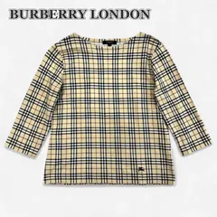 BURBERRY LONDON バーバリーロンドン L相当 ノバチェック 七分袖カットソー ベージュ ロゴ刺繍