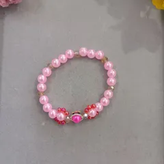 ハンドメイド／ピンクビーズブレスレット   ハートチャーム＆アクセントビーズ入り