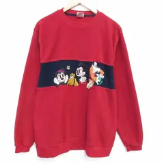 L/古着 長袖 フリース トップス メンズ 00年代 00s ディズニー ミッキー 刺繍 ポリエステル クルーネック 赤【spe】 26mar02