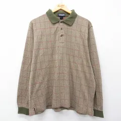 XL/古着 ランズエンド 長袖 ブランド ポロ シャツ メンズ 00年代 00s 千鳥格子 コットン ベージュ他 チェック 26mar02