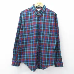 L/古着 アロー 長袖 シャツ メンズ 90年代 90s コットン ボタンダウン 紺他 チェック 26mar02