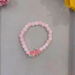 ハンドメイド／ピンクビーズブレスレット   フラワーモチーフ＆アクセントビーズ入り