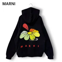 美品 MARNI マルニ パーカー フーディ フラワーバックプリント 黒 ブラック  メンズ 48 コットン イタリア製 花柄 安全ピン  スウェット プルオーバー オーバーサイズのサムネイル
