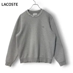 LACOSTE ラコステ  ネックロゴスウェット トレーナー グレー メンズ US M L相当 ポリ混コットン タウンユース ゴルフワンポイント 同色ワニ 古着男子 ストリート カジュアル