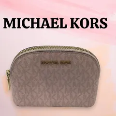 マイケルコース ポーチ ピンク シグネチャー MK柄 小物入れ コスメポーチ トラベルポーチ ミニポーチ 扇型 MICHAEL KORS ゴールドロゴ レディース