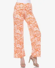 ホワイトマーク レディース ボトムス カジュアルパンツ ワイドレッグ フラワー柄 プリント パンツ フラワー White Mark Womens Floral Print Wide Leg Palazzo Pants Orange オレンジ