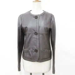 ロイスクレヨン Lois CRAYON ジャケット レザージャケット 羊革 ノーカラー ハンドステッチ 総裏 茶 ブラウン M