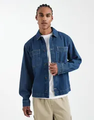 エイソス メンズ トップス シャツ デニム ASOS DESIGN long sleeve denim shirt in dark wash blue with tint Dark wash blue ブルー