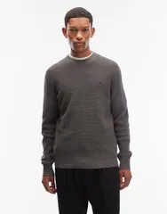 オールセインツ メンズ アウター ニット・セーター クルーネック セーター ニット ロゴ AllSaints waffle knit crew neck logo sweater in charcoaのサムネイル