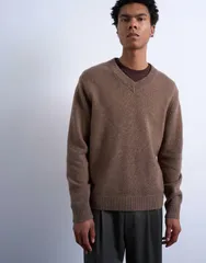 トップマン メンズ アウター ニット・セーター レギュラーフィット Vネック ウール Topman regular fit v neck sweater with wool BROWN ブラウンのサムネイル
