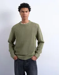 トップマン メンズ アウター ニット・セーター レギュラーフィット Topman regular fit knit sweater in washed green グリーン