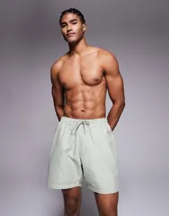 エイソス メンズ 水着 ハーフパンツ・ショーツ ショートパンツ ASOS DESIGN swim shorts in mid length in sage SAGE GREEN グリーン