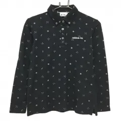 【美品】アディダス 長袖ポロシャツ ネイビー×白 総柄 ロゴ刺しゅう ボタンダウン レディース M/M ゴルフウェア adidas