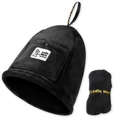 [Ladle Mark] 【川田直樹さん推奨】 サウナハット 深め プチノハット 【鼻まで隠れる深め設計】 初心者向け 洗える ふかふか 断熱 髪保護 マイクロファイバー くるくる巻いてコンパクト 持ち運び便利 男女兼用 全3色 ラドルブラック 