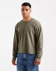 コットンオン メンズ トップス Tシャツ クロップド Cotton On cropped fit long sleeve tshirt GREEN グリーン